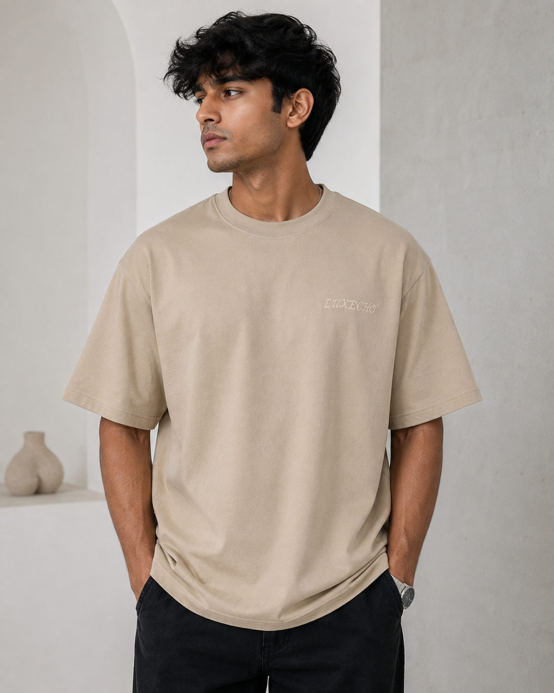 LUXECHO Minimal Oversized T-Shirt – Beige